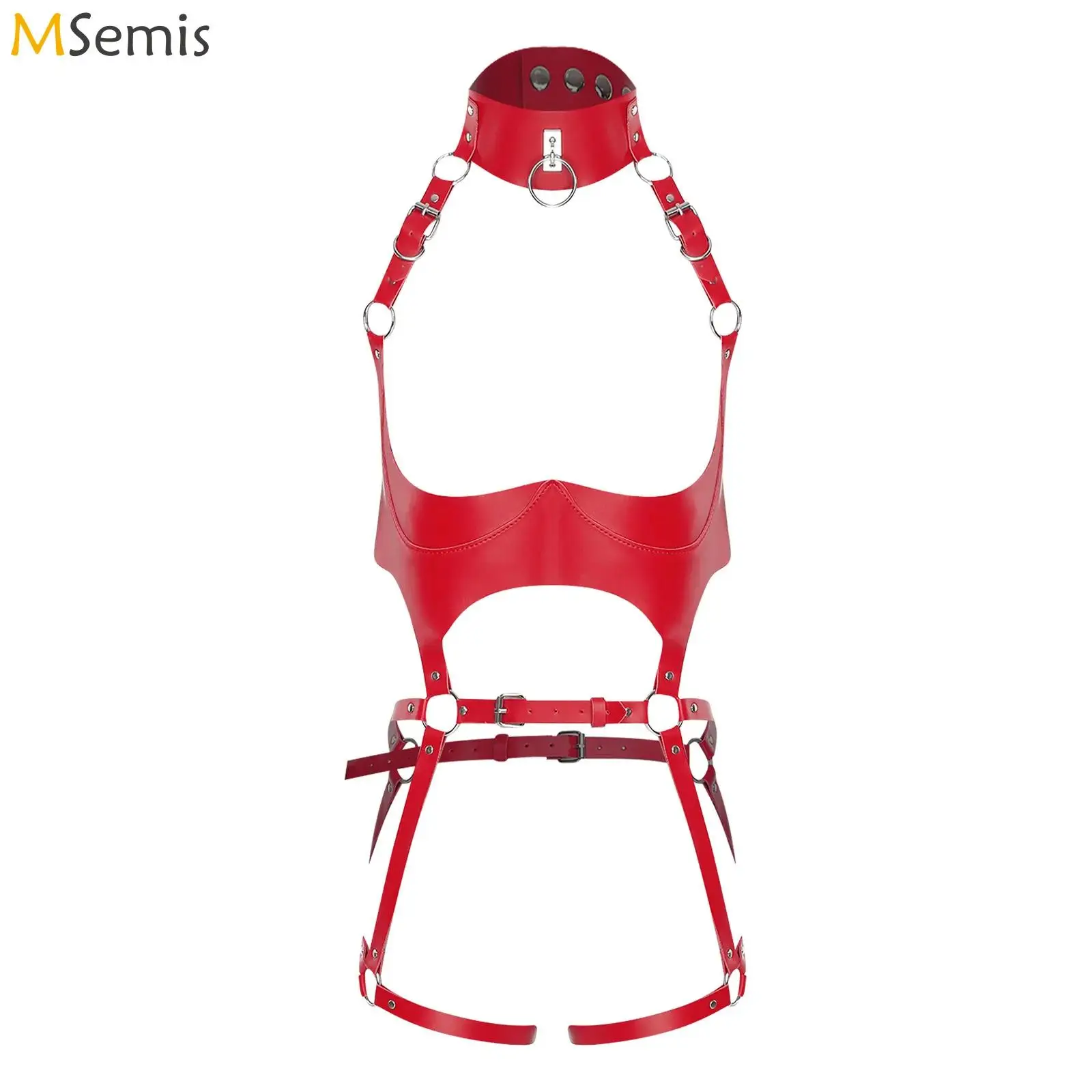 

Женские полые регулируемые ремни для тела, металлическое уплотнительное кольцо, пояс для тела из искусственной кожи, колье и клетка для бюстгальтера, сексуальный костюм для ночного клуба