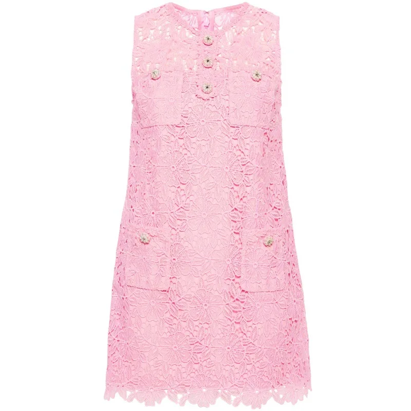 JAMERARY-Mini vestido de fiesta con botones de diamantes de cristal para mujer, vestido de graduación de encaje rosa, vacaciones de verano, diseño de moda