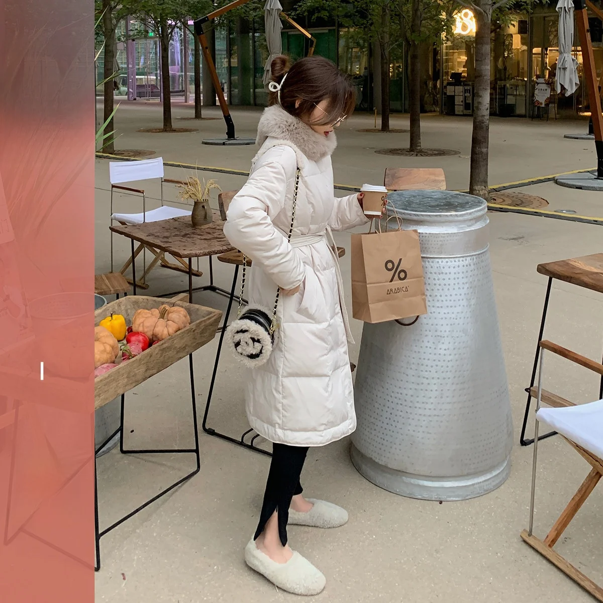 

Women's Mid-Length Thiened Puffer Jaet Removable Fur Collar Casual Sle Du down Winter Coat Warm Casual Faion