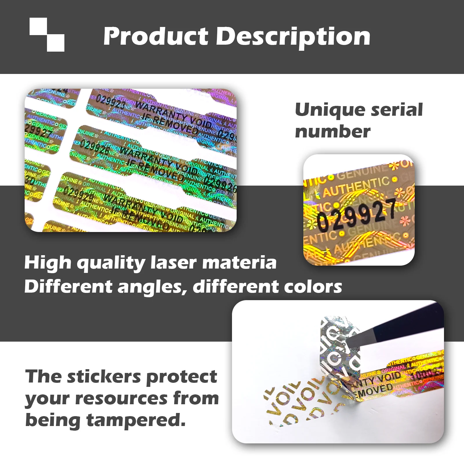 Holographic Security Label,Warranty Void Stickers, Bone Shape Tamper Proof Adhesive seal Labels with serial numbers（5x1cm,Gold）