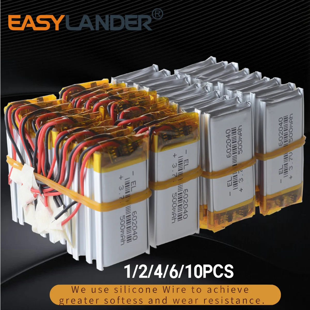 Silicone Wires  602040 CE+Rohs 3.7V 500mAh Rechargeable Li-Polymer Li-ion Battery  Lipo Batteries