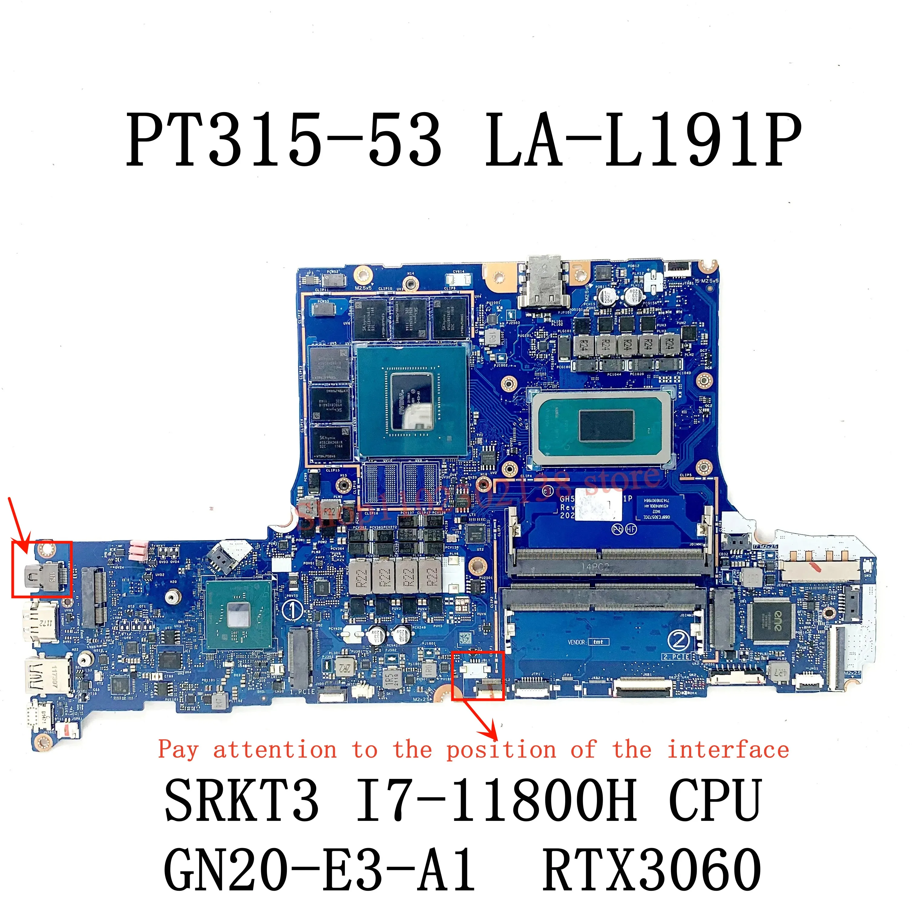 Imagem -03 - Placa-mãe Portátil para Acer Cpu Pt31553 La-l191p I511400h I7-11800h Rtx3060 Rtx3070 100 Teste ok