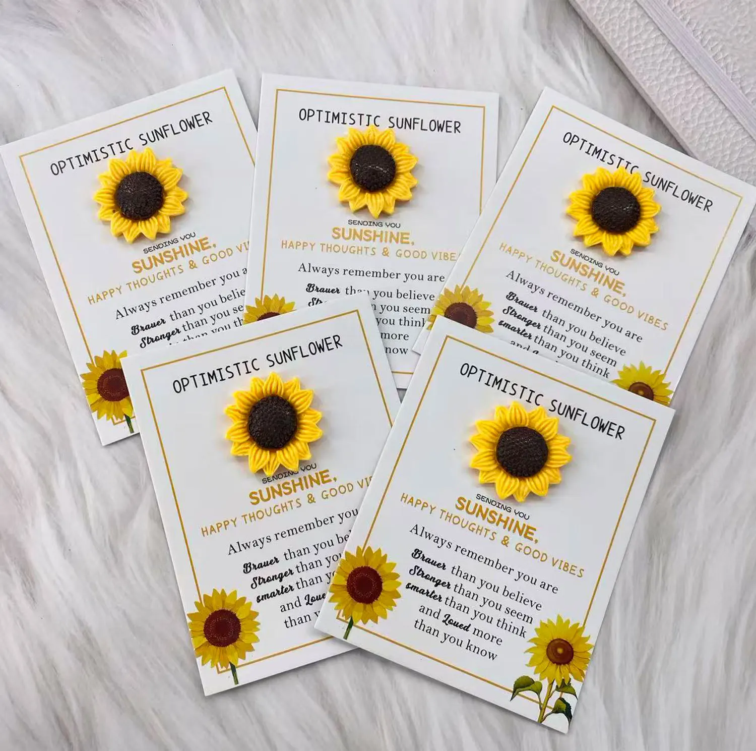  5 قطعة  بطاقة عناق الجيب على شكل عباد الشمس، هدية تشجيع للقلق، رمز تذكار الصداقة للدعم والشجاعة #1