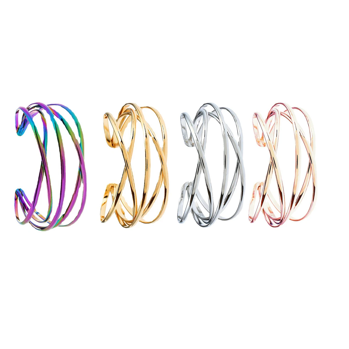 Punk Hollow Alloy Bangles for Women Gold Silver Color Cuff Bracelet Open Adjustable Arm Bracelets Summer Fashion Jewelry image 2