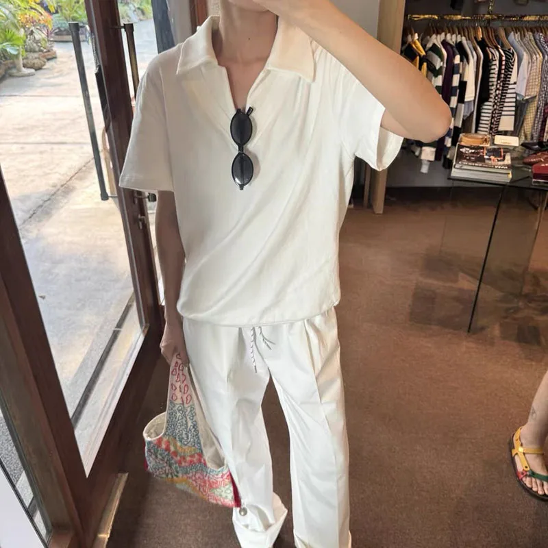 Women T-shirt Short Sleeve Double Layered Fake Two Piece V-neck Thread Splicing Loose Solid Color Simple Slim Daily Casual Top