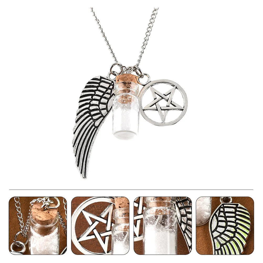 

1 шт., креативное ожерелье из стеклянной соляной банки с крыльями ангела, подвески с пятиконечной звездой, элегантные рождественские украшения на день рождения, фестиваль