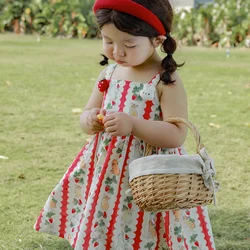 (0-3 Years Old) Summer Baby Girl Rabbit Strawberry Strap Princess Dress For Kids Girl Girl Korean Cartoon Cotton Beach Dress