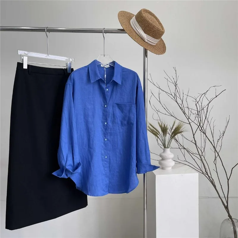 New Summer Cotton Linen Long-sleeved Shirt Style Silhouette Off-the-shoulder Design Loose Forest-themed Sun-protective Cardigan