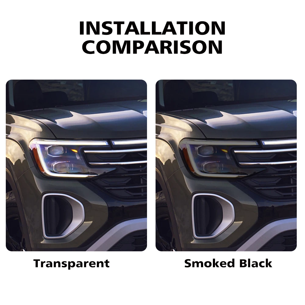 TPU Car Headlight Protective Film for Volkswagen Atlas 2022-2025 Pre Cut Smoke Black Anti-Scratch Auto Headlight Vinyl Wrap Film