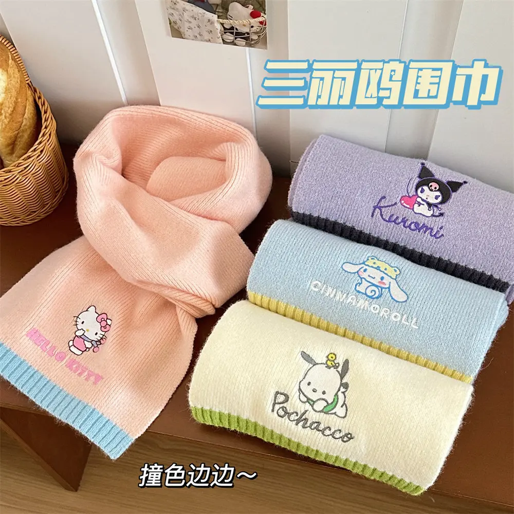 

Kawaii Sanrio My Melody Hello Kitty Cute Women Winter Thickened Knitted Scarf Y2k Girls' Versatile Warm Scarf for Girl's Gifts