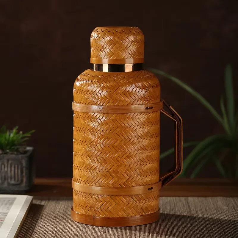Large Capacity Stainless Steel Vacuum Flask With Digital Temperature Display Portable Bamboo Lid Thermos For Travel Home