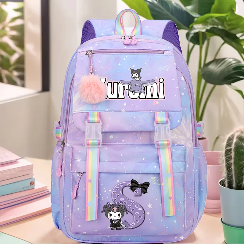 

Kawaii Kuromi Schoolbag Fun Cartoon Anime 26 Letter Pattern Backpack Student Teenager Large Capacity Gorgeous Bookbag Knapsack