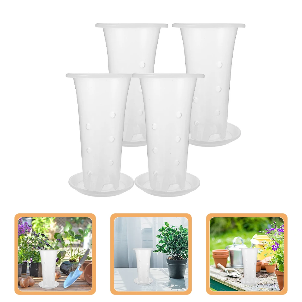 

4 Sets Outdoor Root Control with Tray Flower Pot Clear Orchid Indoor Plastic Plant