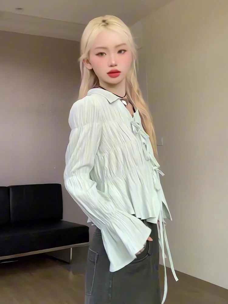 

Long Sleeve Shirts Womens Cotton Plaid Button Down Sweet Feminine Retro French Style Youth College Spring Streetwear Clothing