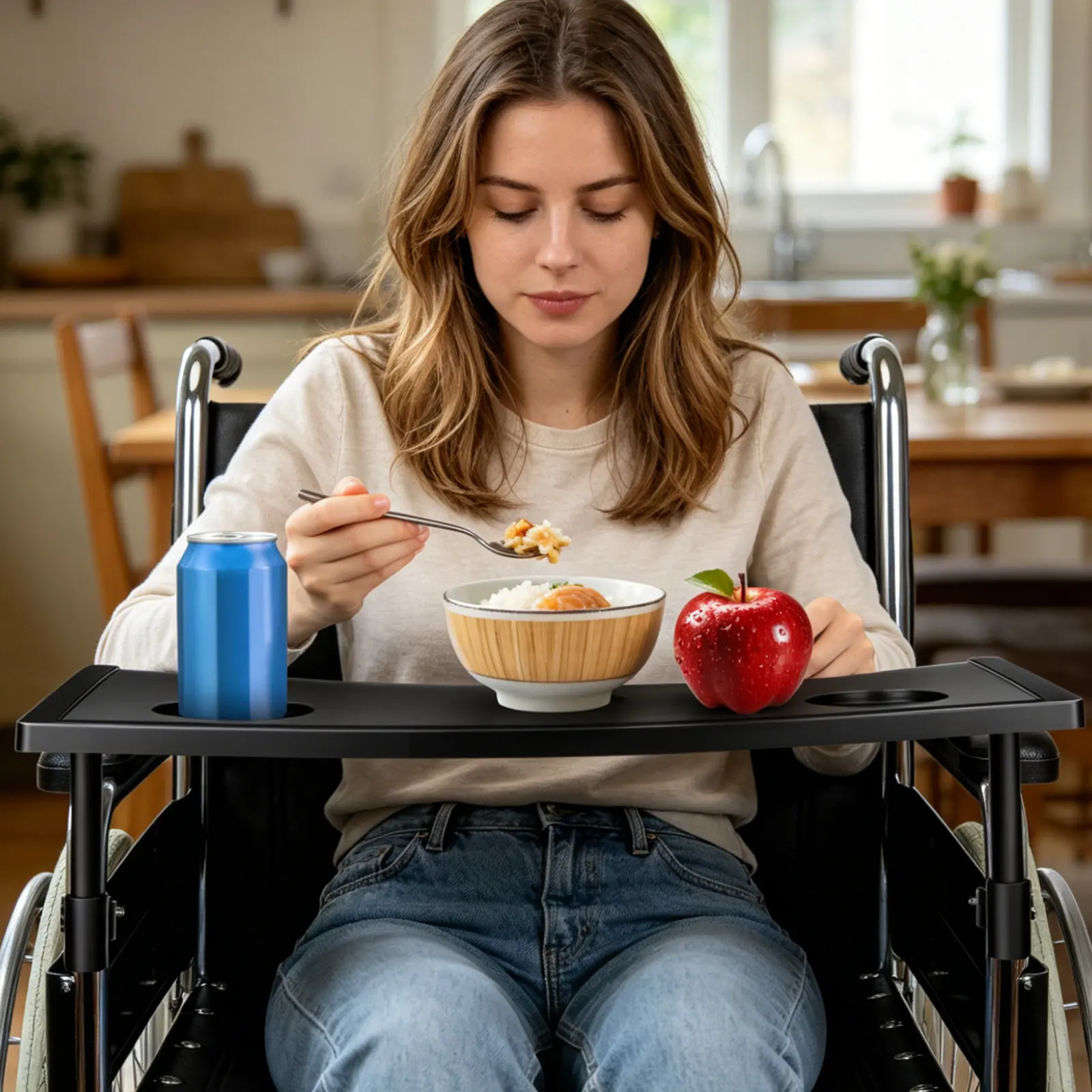 Universal Foldable Wheelchair Dining Table Tray with Cup Holder for Adults Lightweight Portable Easy Install Fits 19-22Mm Pipes view 2