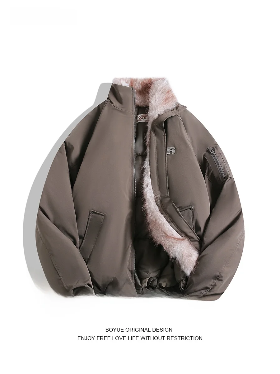 

Boyue American Sle Stand Collar Thiened Jaet Warm Parka Coat with Fur Collar High Street Youth Cotton Clothes for Men