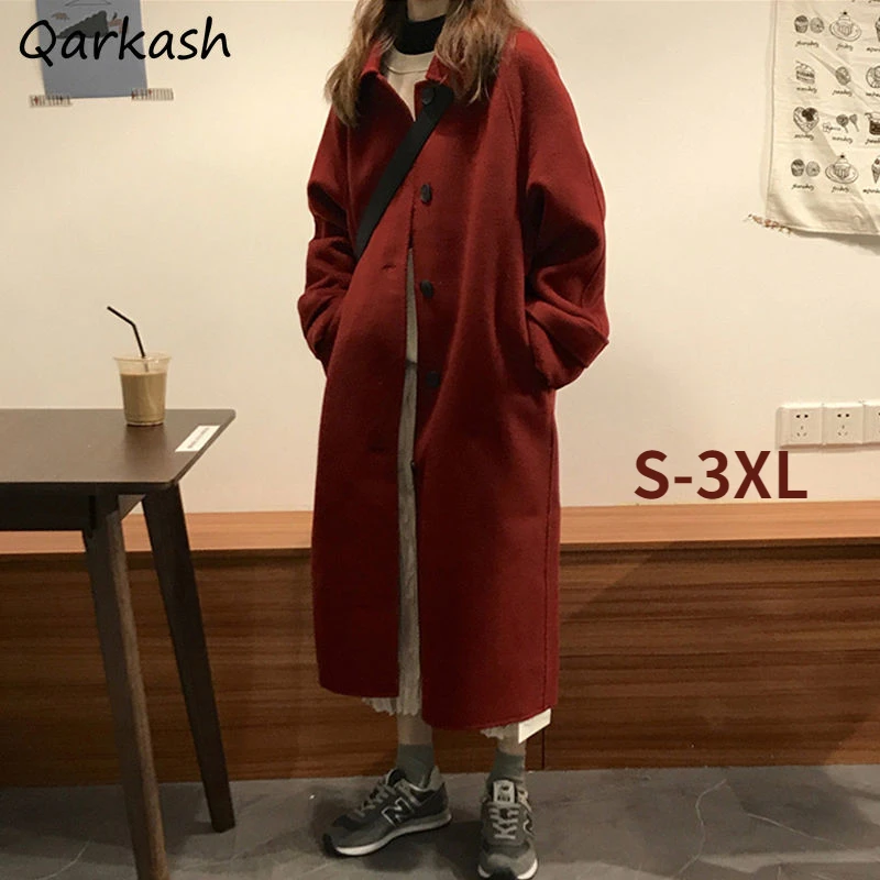 Wool Blends Coats Women Winter Elegant Retro Long Style Temperament Leisure Warm Outwear Ulzzang Tender Classic Popular 2023 New