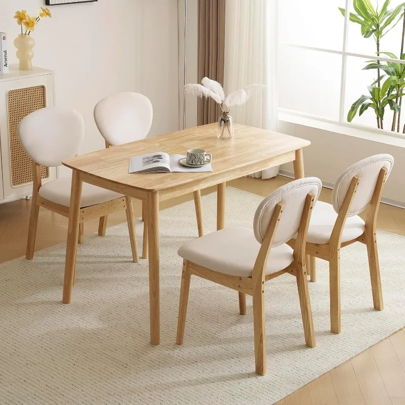 Modern 5-Piece Nature Wood Dining Table Set for 4, Compact Mid-Century Modern Table & Chair Set for Kitchen/Small Apartment