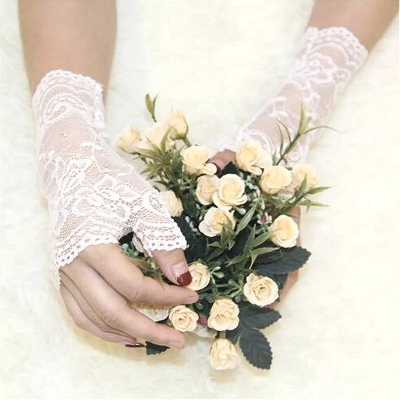 Concise Design Summer Outdoor Women Half Fingers Mesh Lace Gloves Female Elegant Dance Driving UV-proof Sun Protection