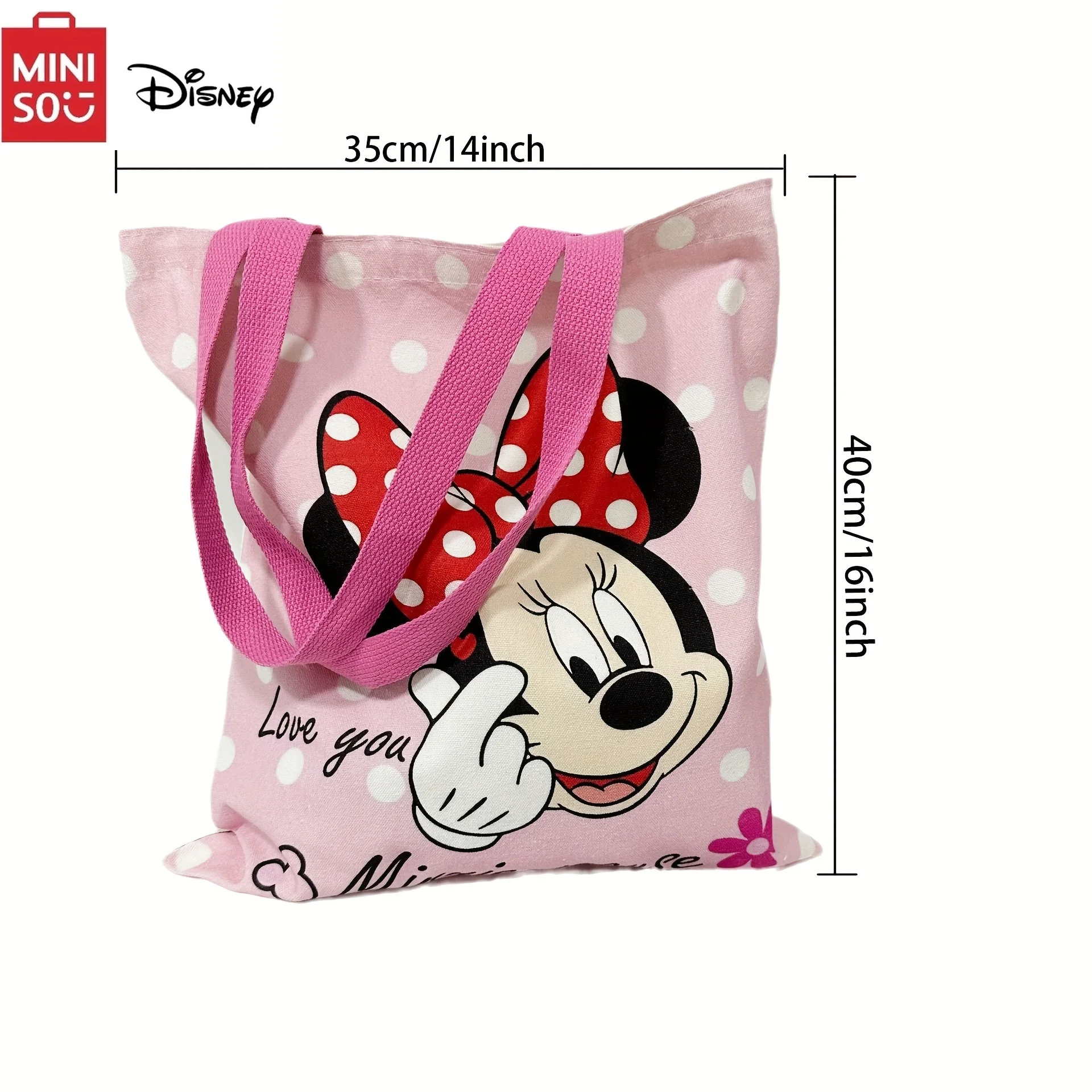 MINISO Disney Mickey e Minnie Cartoon borsa a tracolla in tela di grande capacità con motivo stampato creativo per le donne