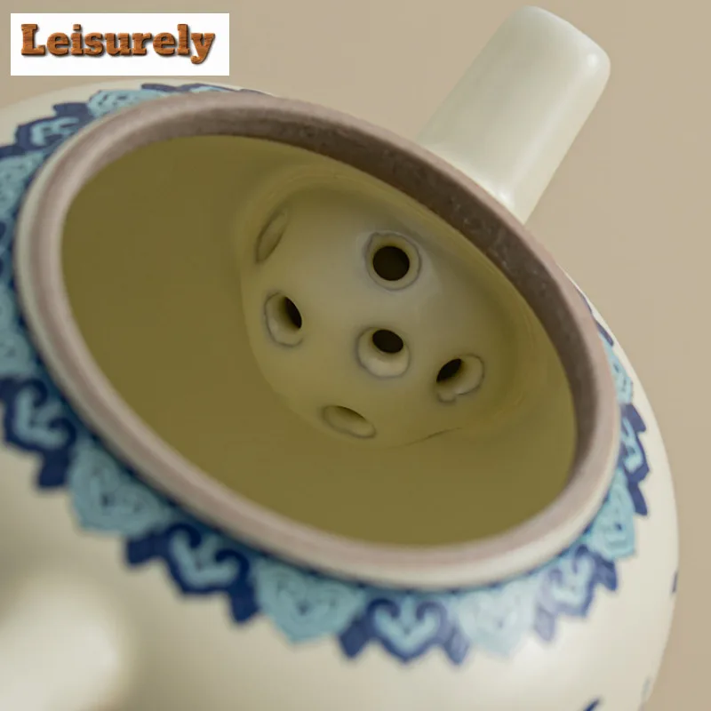 230 مللي الصينية المباركة الأزرق والأبيض إبريق الشاي بوتيك رو فرن وعاء صانع الشاي غلاية مع فلتر الشاي الصيني تشا لوازم الحرفية