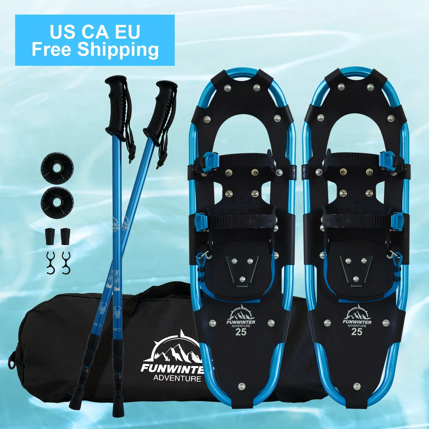 

US CA EU Free Shipping Dropshipping Factory Supply 25''aluminium snowshoe adjustable for Women Men Kids snow shoes with Ski Pole