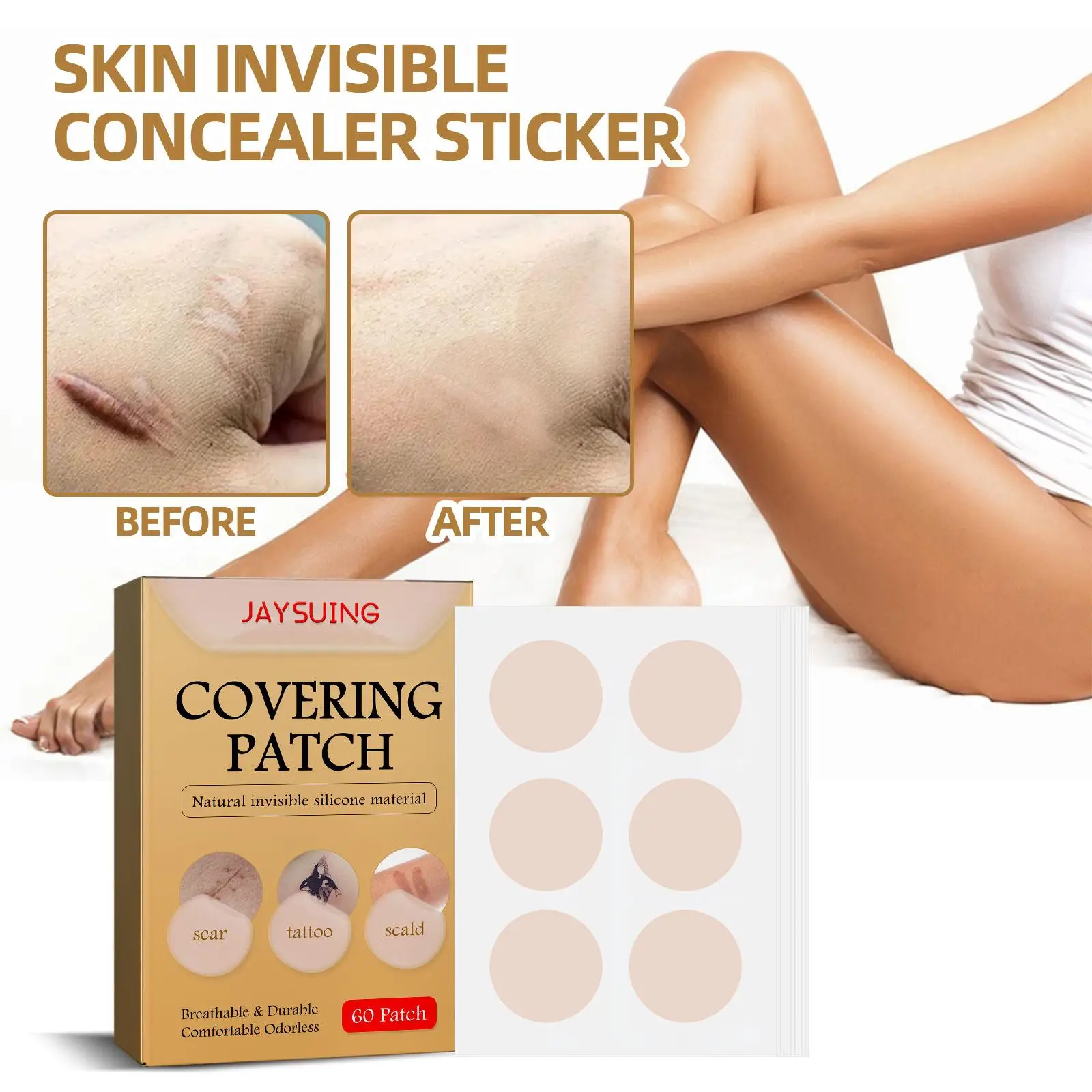 Skin concealing patch-waterproof cover for scars, tattoos, acne marks, birthmarks-natural looking, breathable, reusable