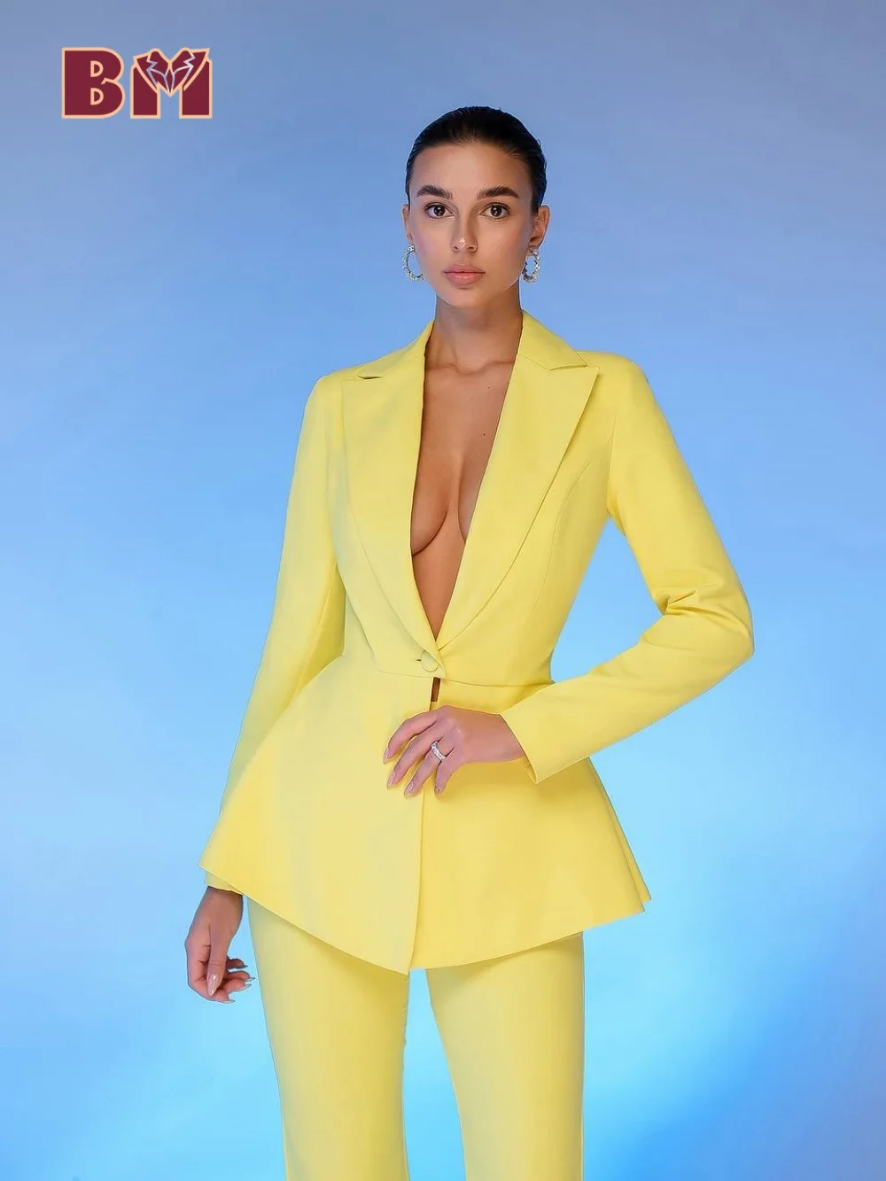 

Elegant Yellow Office Suit for Women 2025 Classic V-neck Pant Suits Formal Women Suit For Wedding Guest Suit Customized