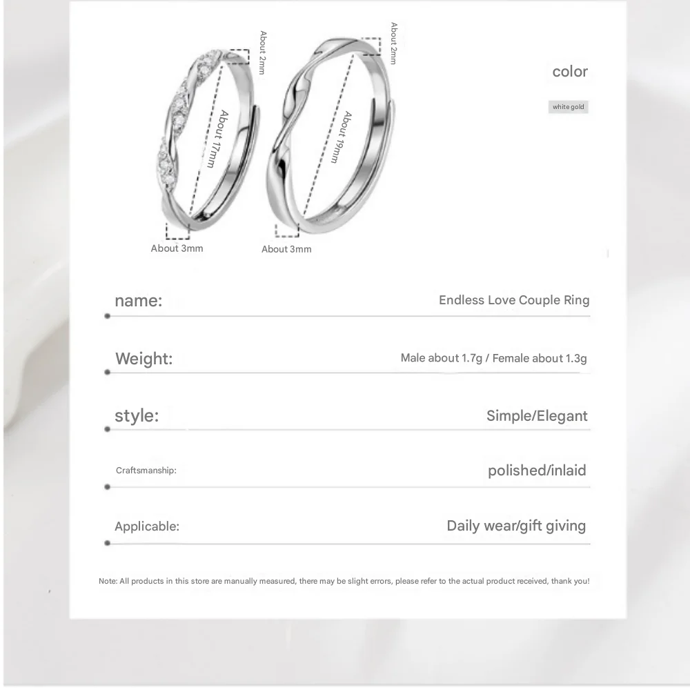 925 Sterling Silver Mobius Ring, AAA Zircon Gift