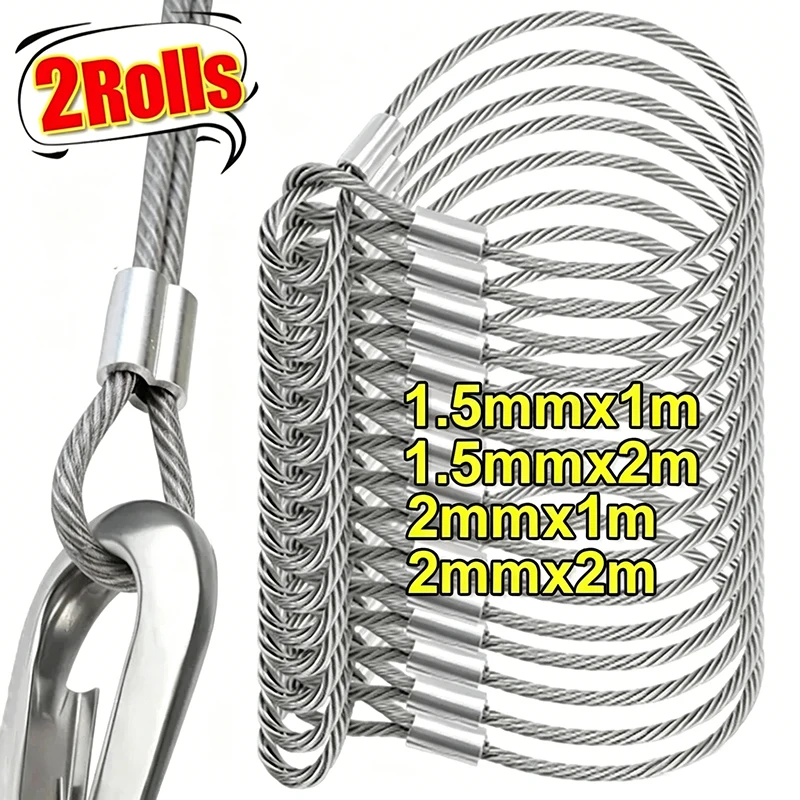 Stainless Steel Wire Cable With Double Looped Ends Heavy Duty Outdoor Travel Hanging Rope Multi-purpose Fixing Ropes For Luggage