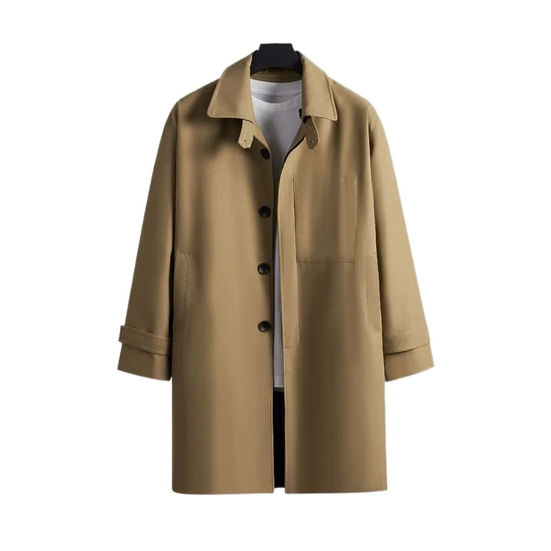 

Autumn and Winter New Men's Fashion Trend Simple Medium and Long Trench Coat Single-breasted Coat