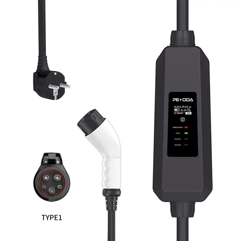 China Factory Manufacturer 16A 3.5KW 230V Type 1 Cable Fast Portable Portable EV Home Car Charger