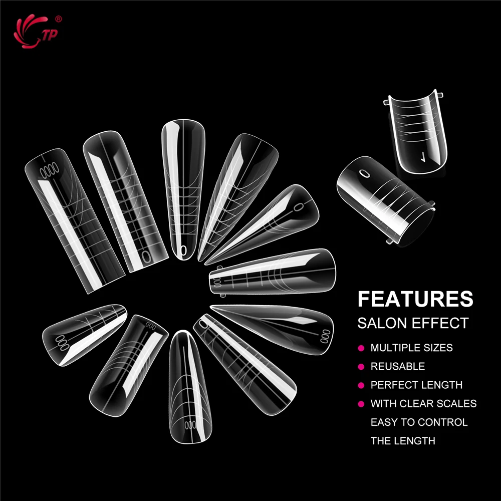 TP 168 قطعة أشكال أظافر مزدوجة واضحة غطاء كامل قابلة لإعادة الاستخدام قالب الأظافر مجموعات أشكال علوية من الأكريليك لتطويل الأظافر قوالب علوية مسمار الفن لتقوم بها بنفسك #4