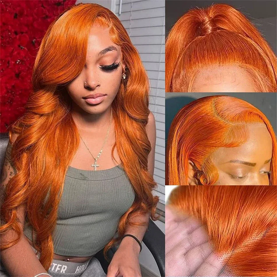 Orange Ginger Color Front Wigs Human Hair Body Wave 13x6 13x4 Hd Lace Frontal Wig Loose Wave Brazilian Transparent Lace Wig