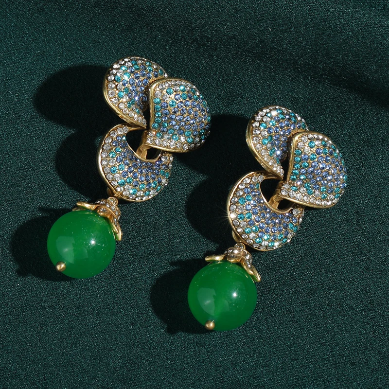 

Vintage Green Glaze Drop Earrings Flower Full Rhinestone Luxury Pendant Bead Jewelry For Girls 2026 New Brands Accessories Party