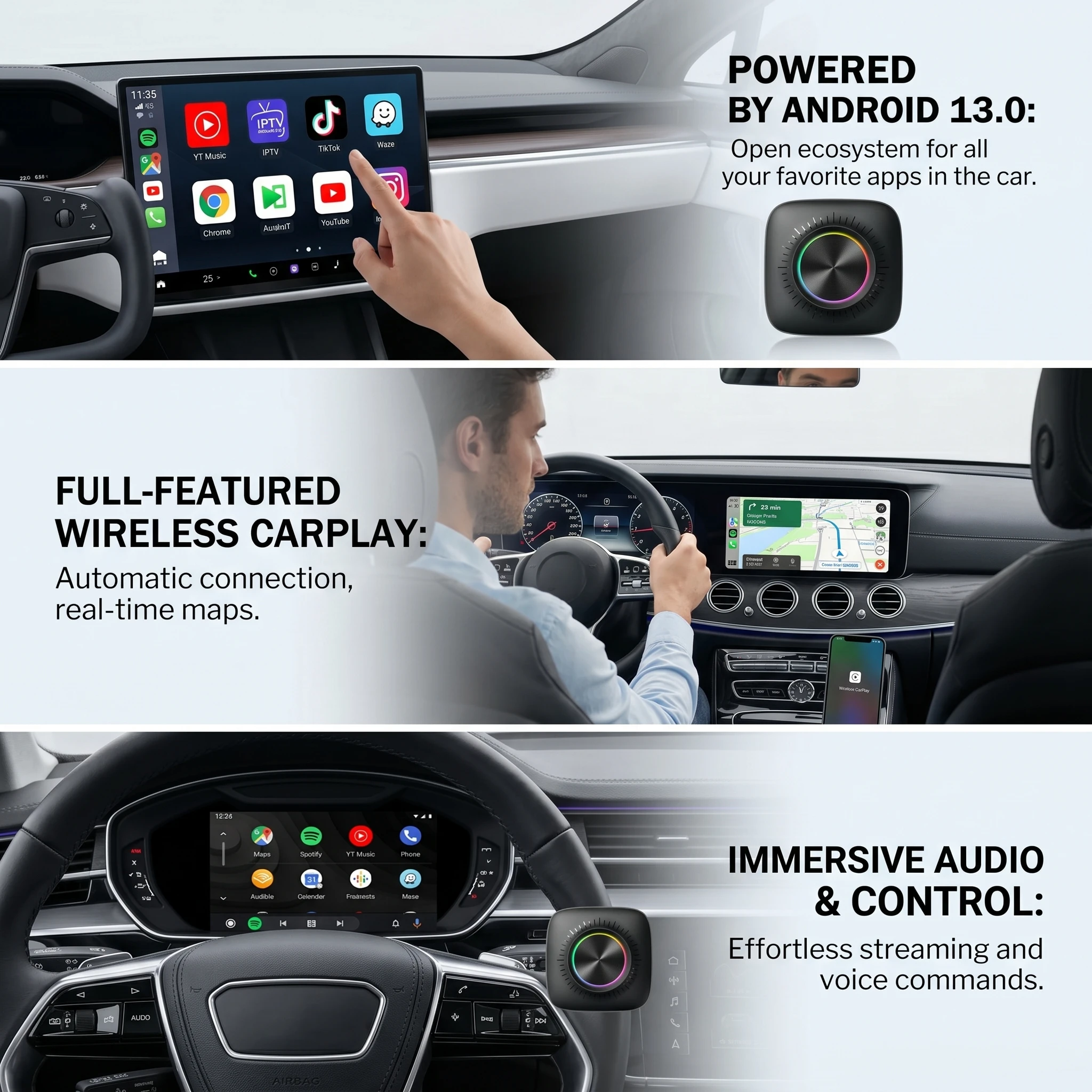 KowanKit 2026 8+128G Android 13 Wireless Carplay AI Box SIM Card Slot Android Auto 5in1 Plug Play Car TV Box For Netflix Youtube