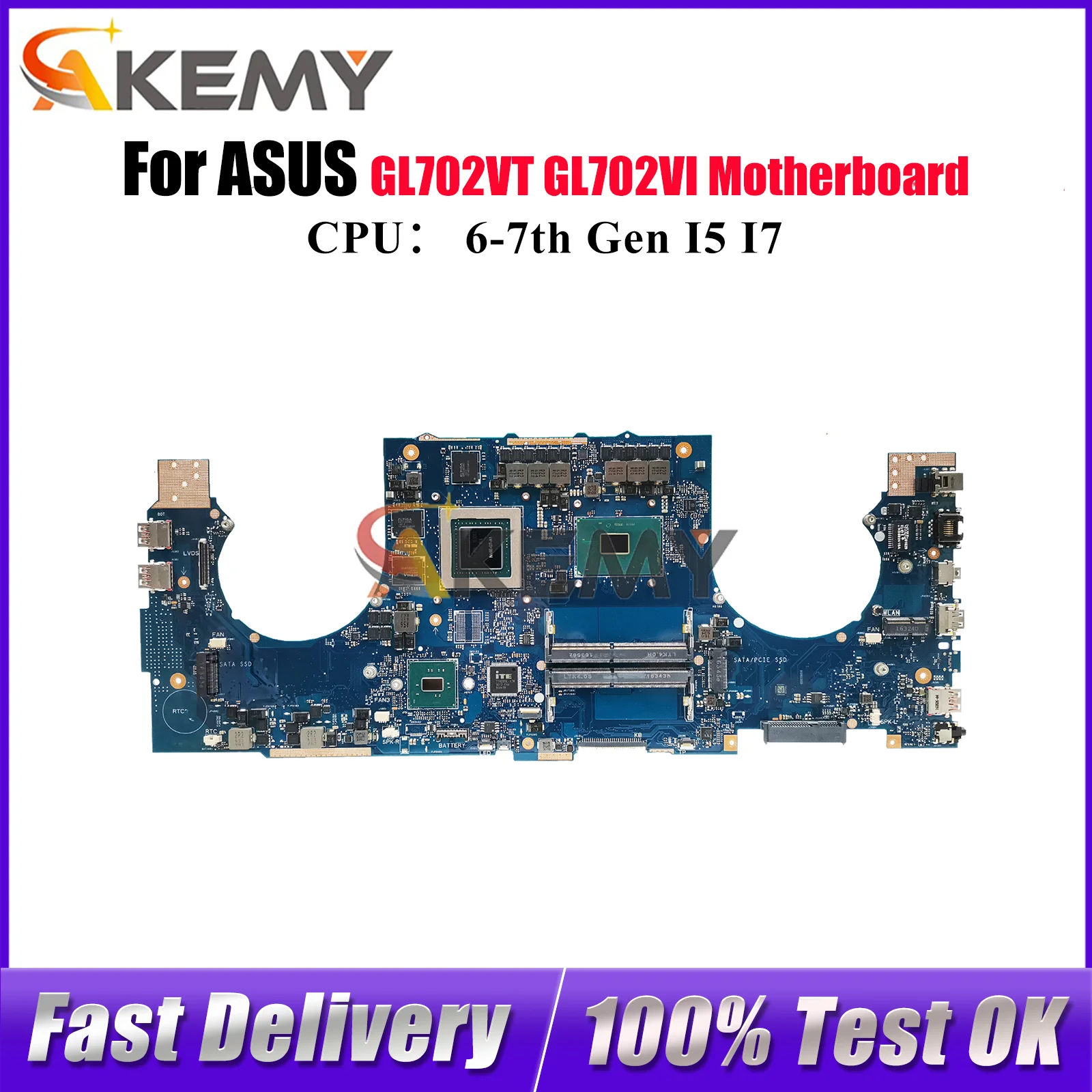 

GL702VT Laptop Motherboard For ASUS ROG Strix GL702V GL702VI GL702VSK GL702VMK S7VS Mainboard With I5 I7 CPU 100% tests OK stk