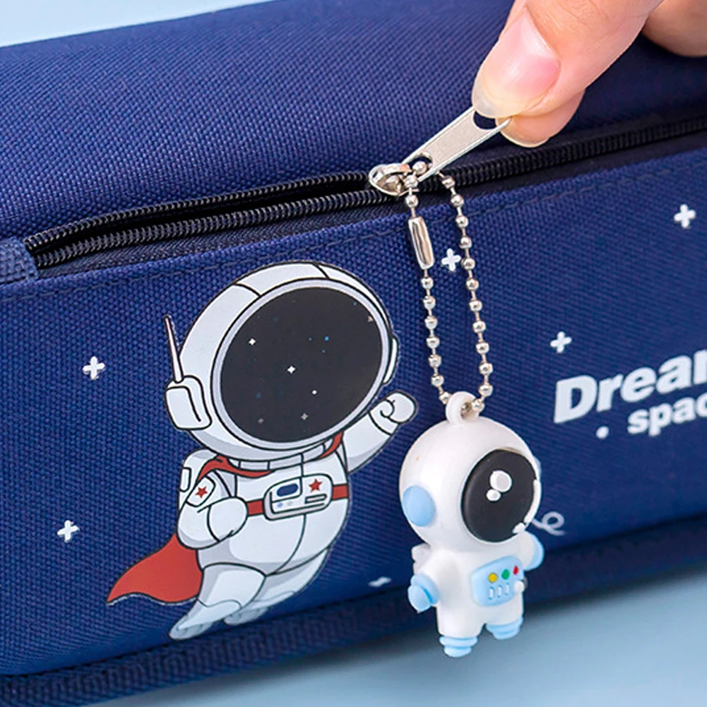 Imagem -05 - Estojo para Lápis Astronauta Espacial para Crianças Papelaria de Grande Capacidade para Escola Bolsa de Lona para Estudantes Camadas Camadas 1pc