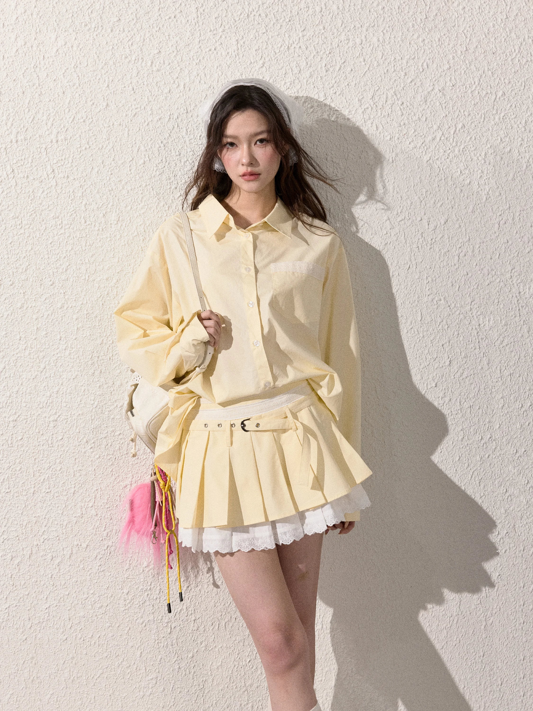 

Комплект Neotcg Spring Long Sve Miu Series: топ с кружевной отделкой и короткая юбка, женский, дизайнерский, 100% хлопок, тонкая модель