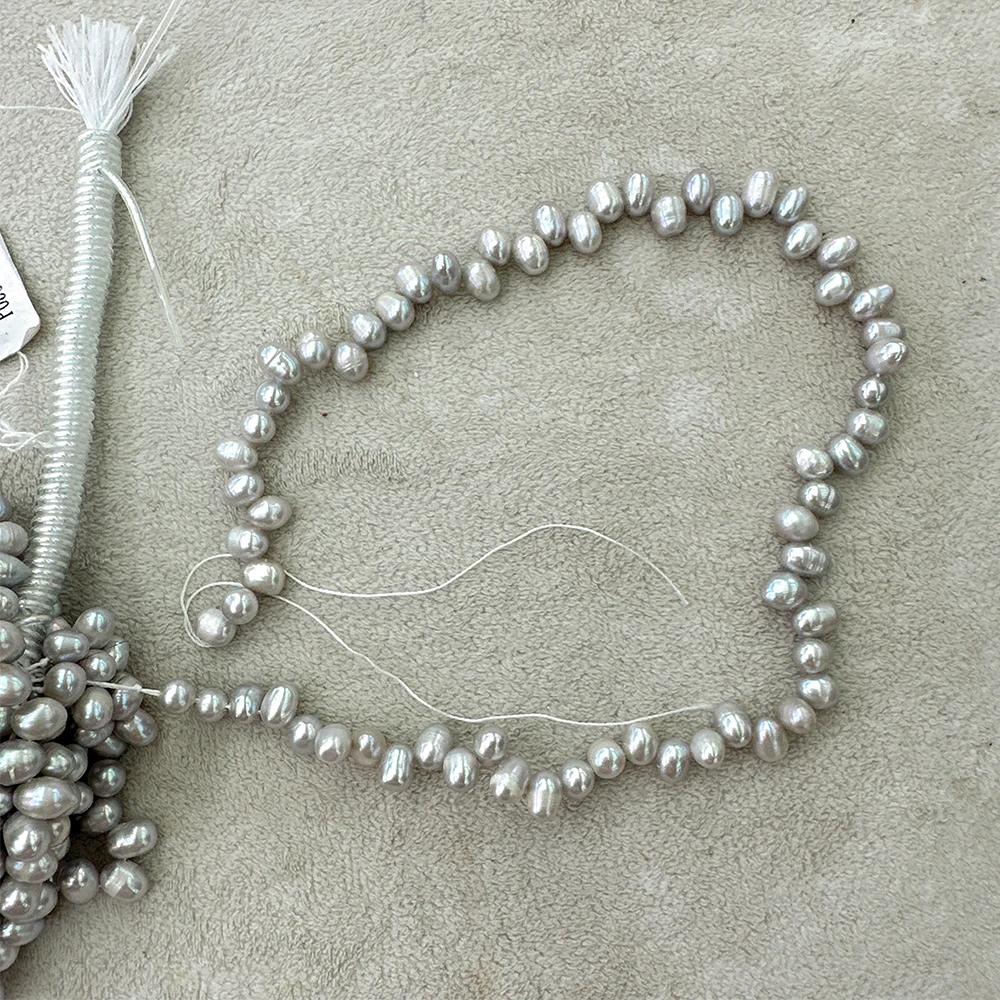 6-7mm Light Grey Freshwater Pearls, Natural Oval-shaped Pearl in Strand Loose Beads 1 line about 62pcs for Jewelry Making