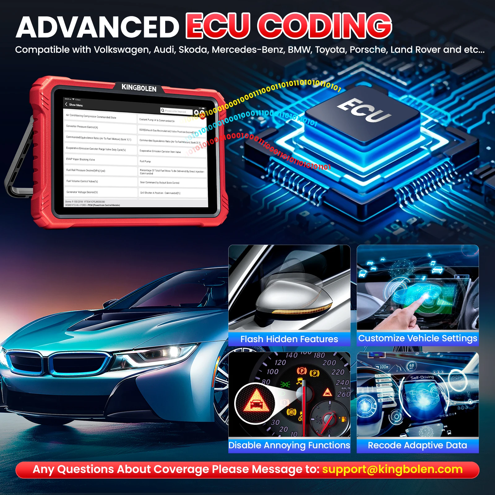 KINGBOLEN K10 Elite All System Diagnostic Tools ECU Coding 40+ Service CANFD FCA Bidirectionnal OBD2 Scanner 2 Year Free Update