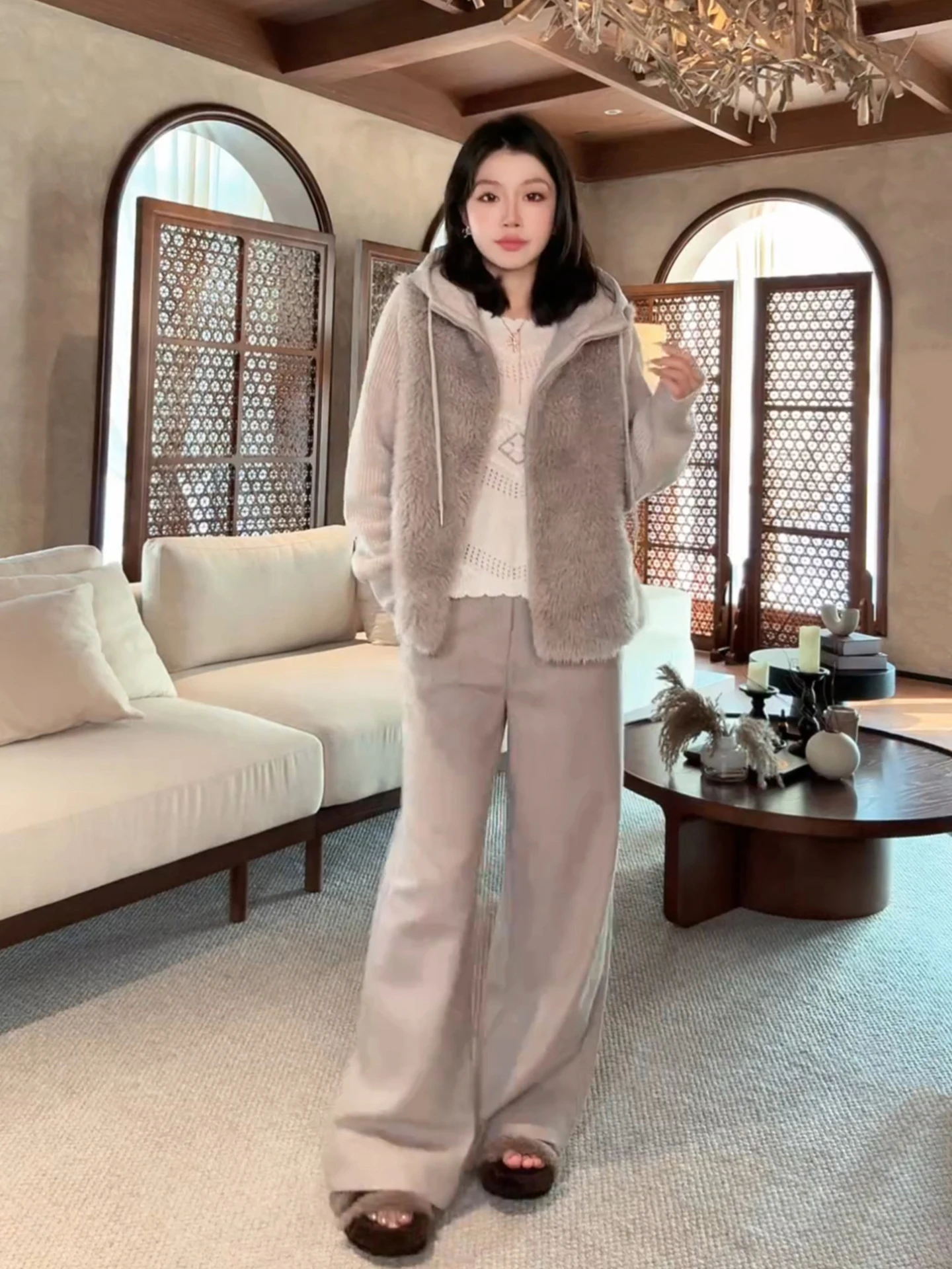 

High Waist Slimming Faionable Merino Wool Exquisite Spinning West Pants Ele Lady Straight Leg Long Trousers MESA2749