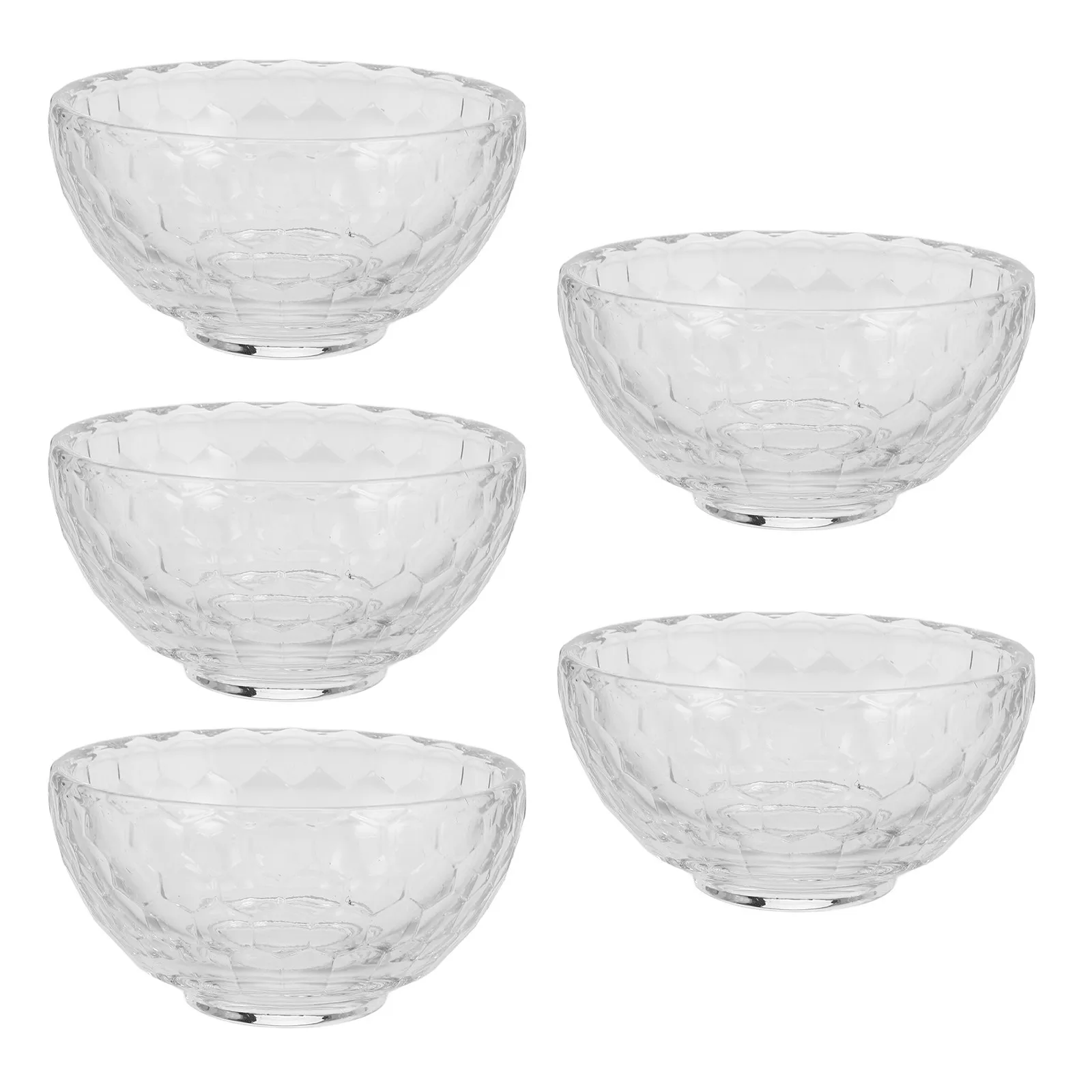 Juego de 5 tazones pequeños de vidrio transparente y grueso, estilo japonés creativo, para servir postres, bocadillos, dulces, tazones bonitos