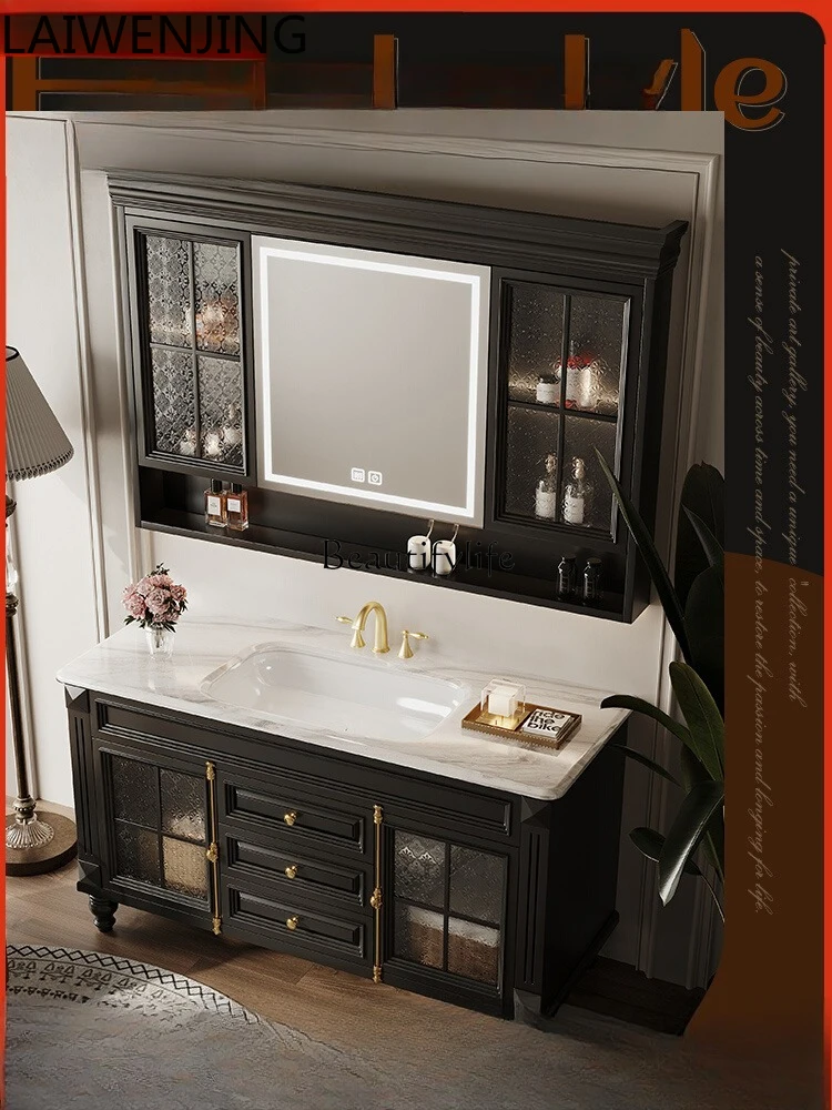 

American bathroom cabinet combination rock slab integrated washing table hand washbasin floor cabinet