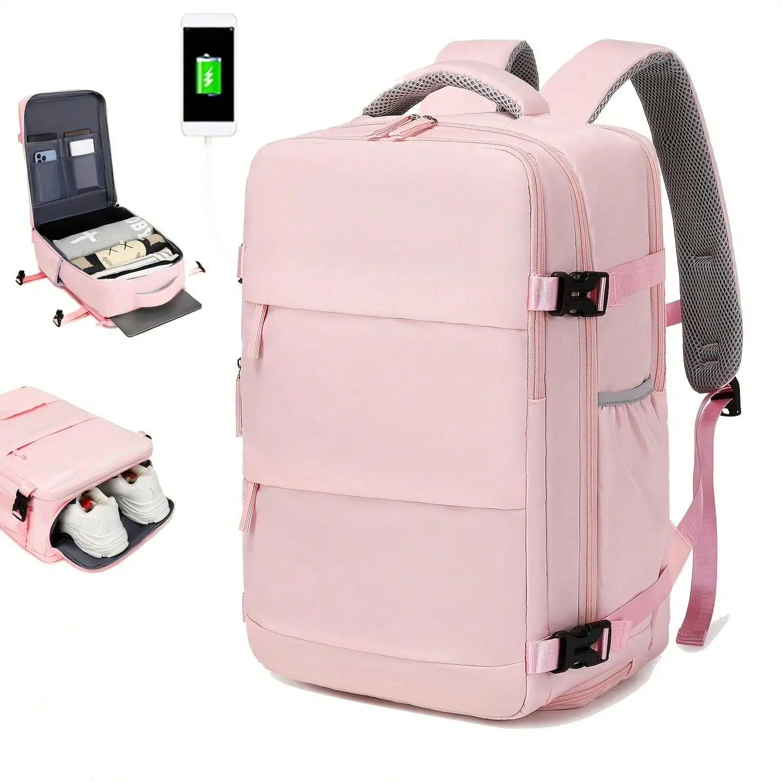 

Travel Backpack With Shoe Organizer Compartment, Expandable Duffel Bag, Large Capacity Laptop School Bag
