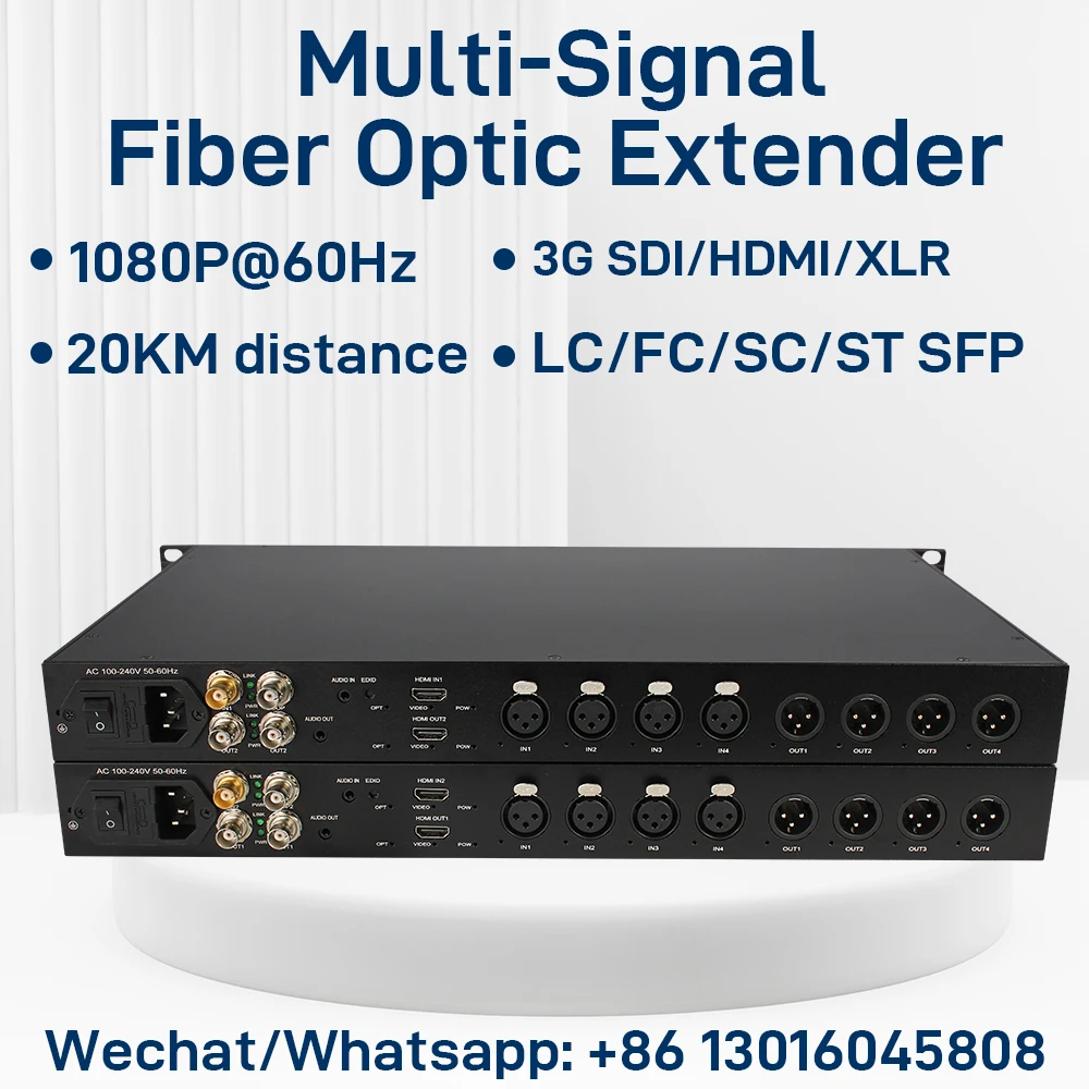 

Multi-Signal Fiber Optic Extender, 1080p@60Hz 3G-SDI + HDMI + XLR Audio Fiber Optic Extender, 19 inch 1U Rack Mount