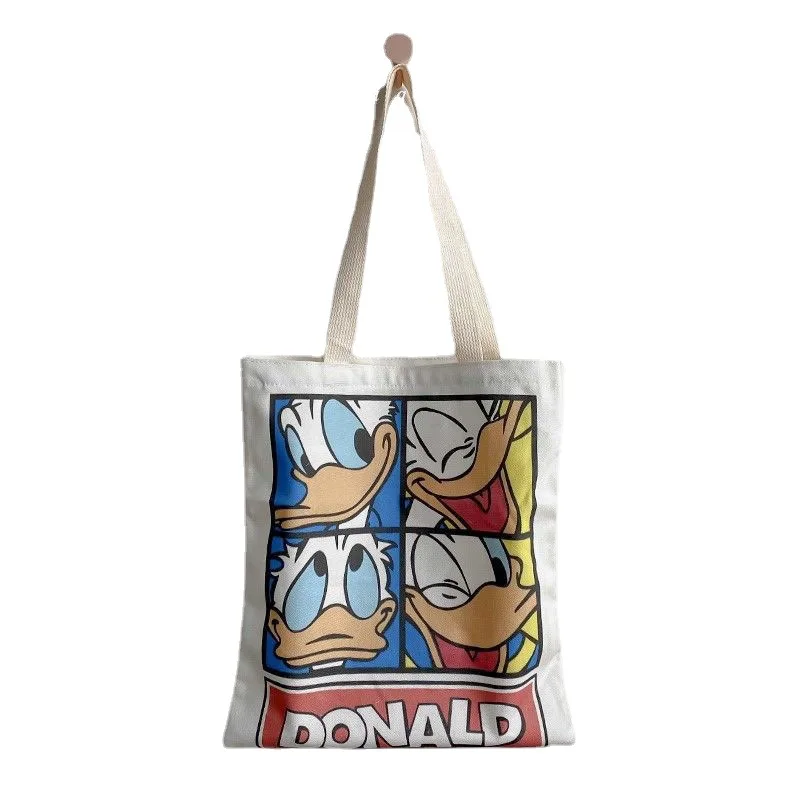 Disney Cartoon Canvas Tote Bags for Girls Anime Donald Duck Stitch Handbags Large Capacity Storage Pouch Cute Shoulder Bag Gifts