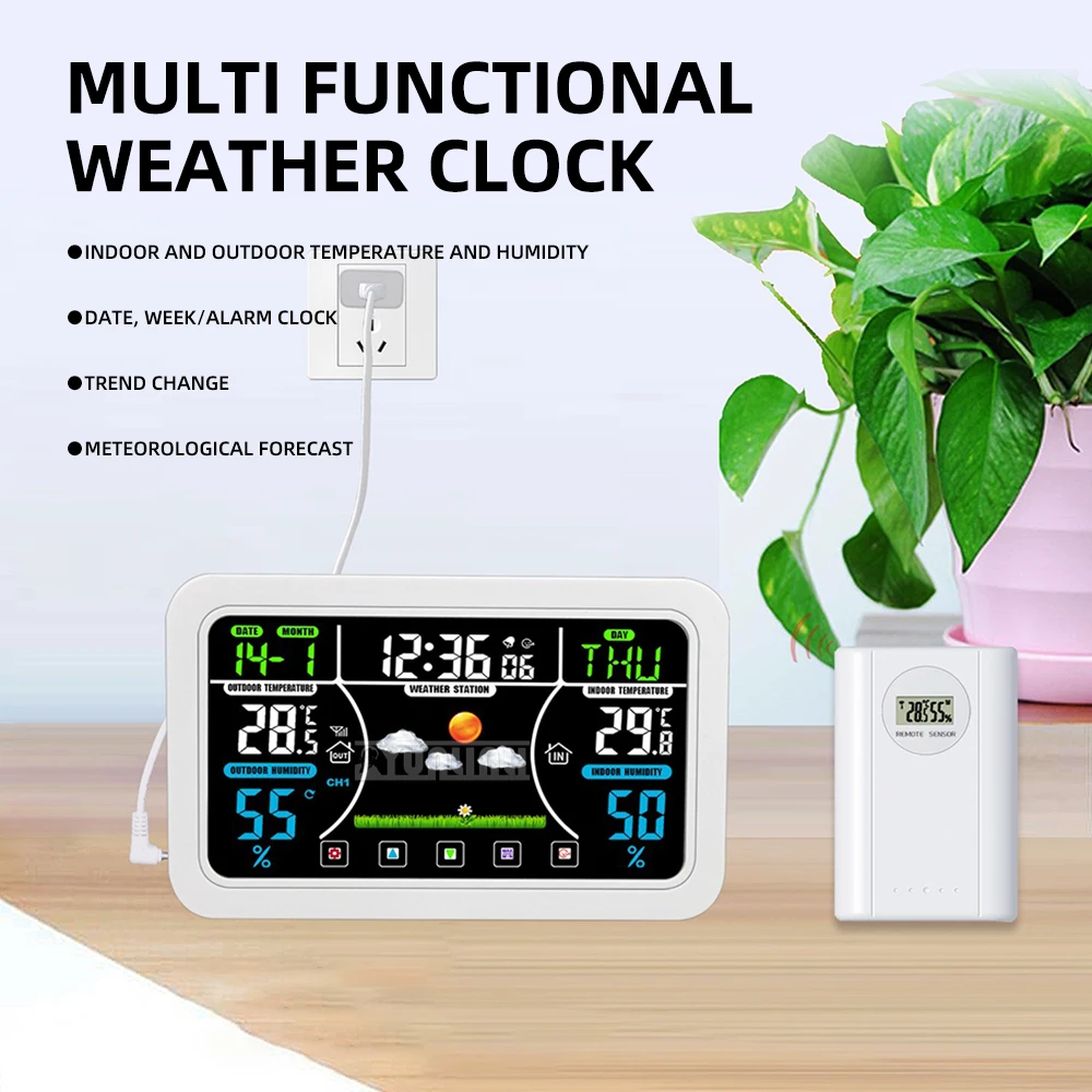 European And American VA Color Screen Weather Clock For Garden, Cellar, Freezer, Storage Room And Other Environmental Monitoring