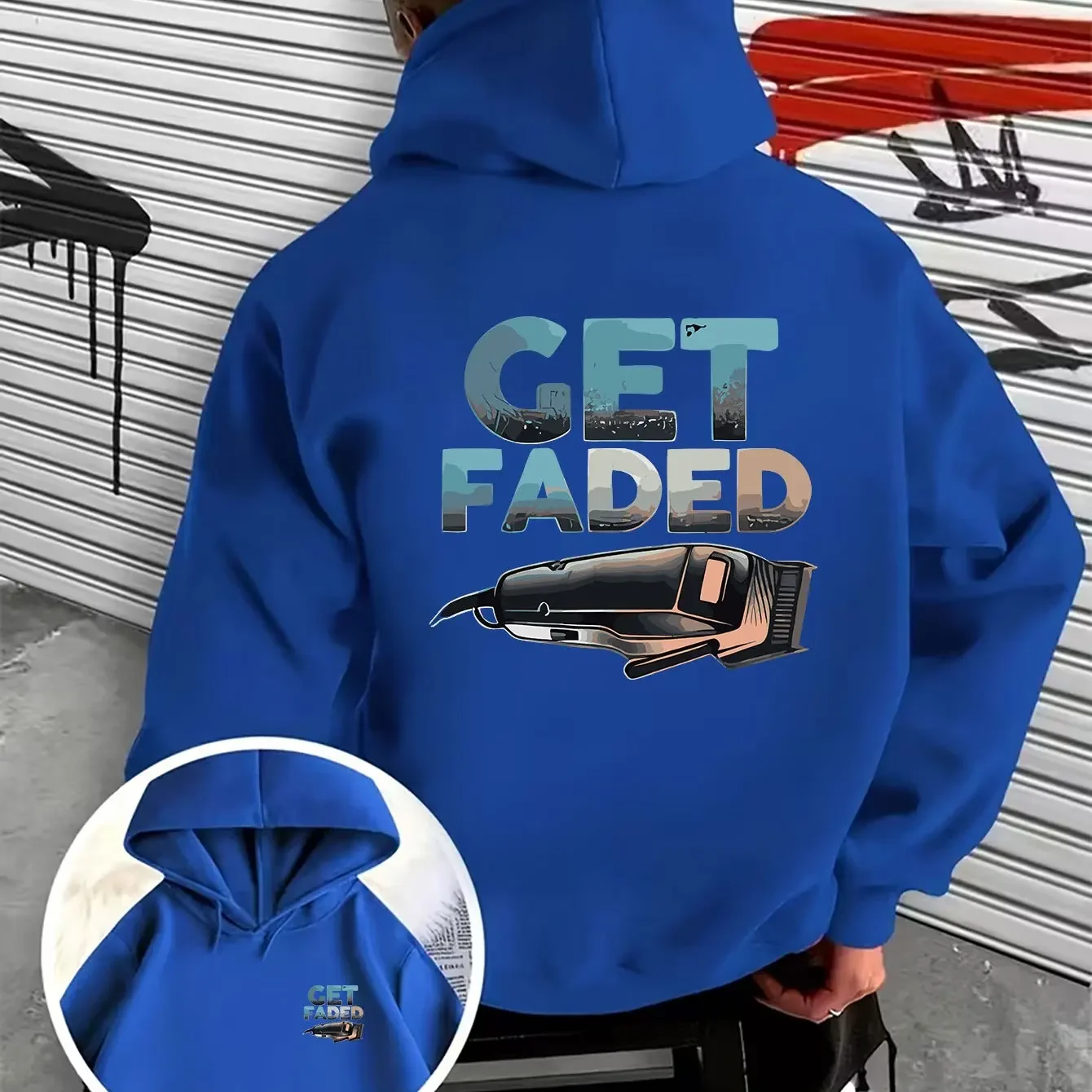 Men Get Faded Barber Hair Clipper Double Sided Print Hoodie Barber Shop Gradient Letter Back Graphic Hooded Sweatshirt Unisex