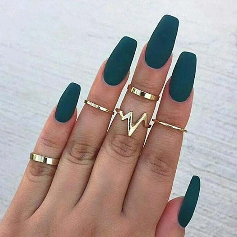 Fashion Lightning Waves Ring Set ECG Finger Rings For Women Girl Gifts Alloy Smooth Thin Ring Jewelry Wholesale 5Pcs/Set